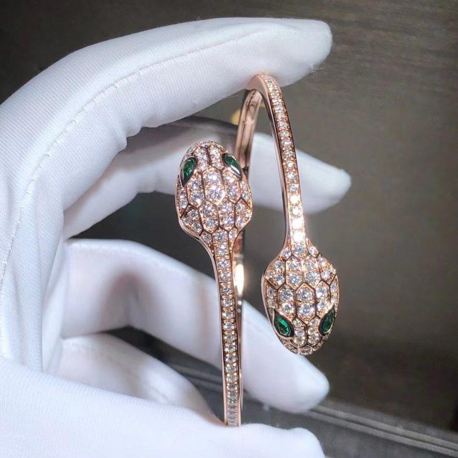 [⭐Veyra]SERPENTI BRACELET PINK GOLD MALACHITE DIAMOND DOUBLE SNAKE