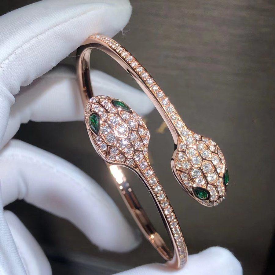 [⭐Veyra]SERPENTI BRACELET PINK GOLD MALACHITE DIAMOND DOUBLE SNAKE