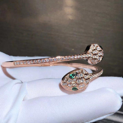 [⭐Veyra]SERPENTI BRACELET PINK GOLD MALACHITE DIAMOND DOUBLE SNAKE