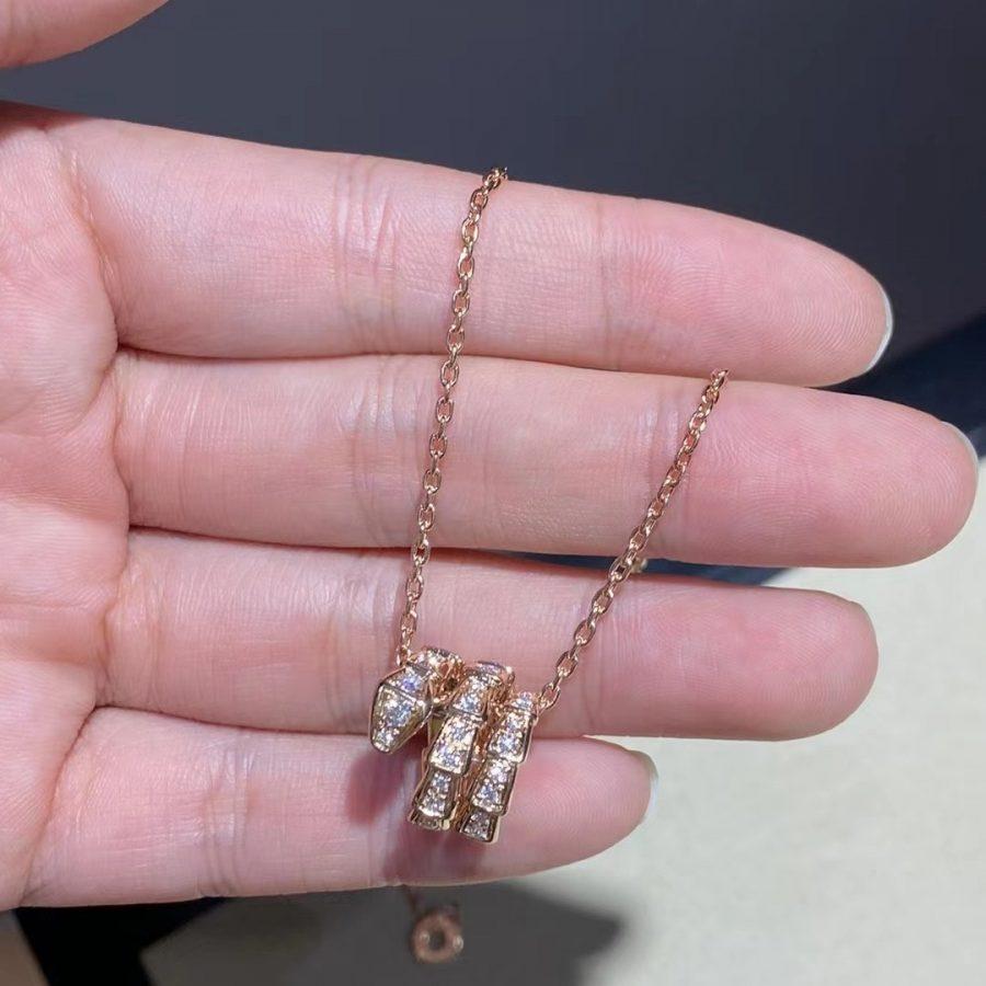 [⭐Veyra]SERPENTI PINK GOLD NECKLACE DOUBLE RING DIAMOND