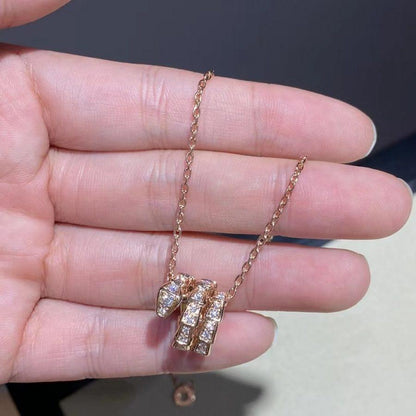 [⭐Veyra]SERPENTI PINK GOLD NECKLACE DOUBLE RING DIAMOND