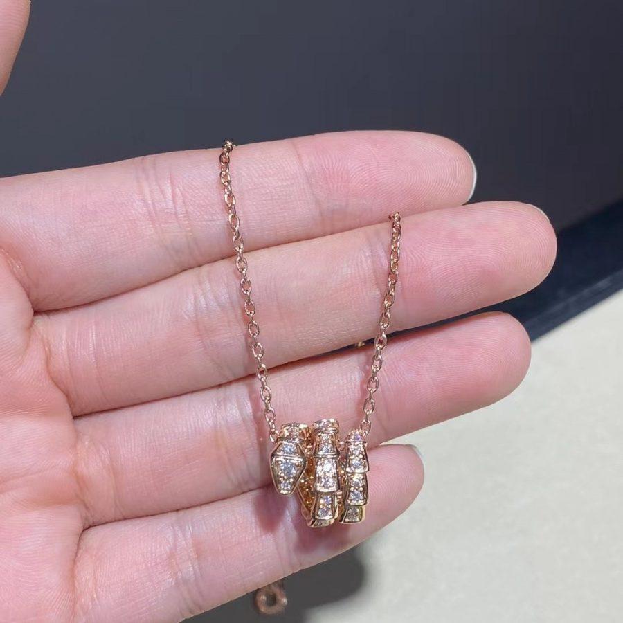 [⭐Veyra]SERPENTI PINK GOLD NECKLACE DOUBLE RING DIAMOND