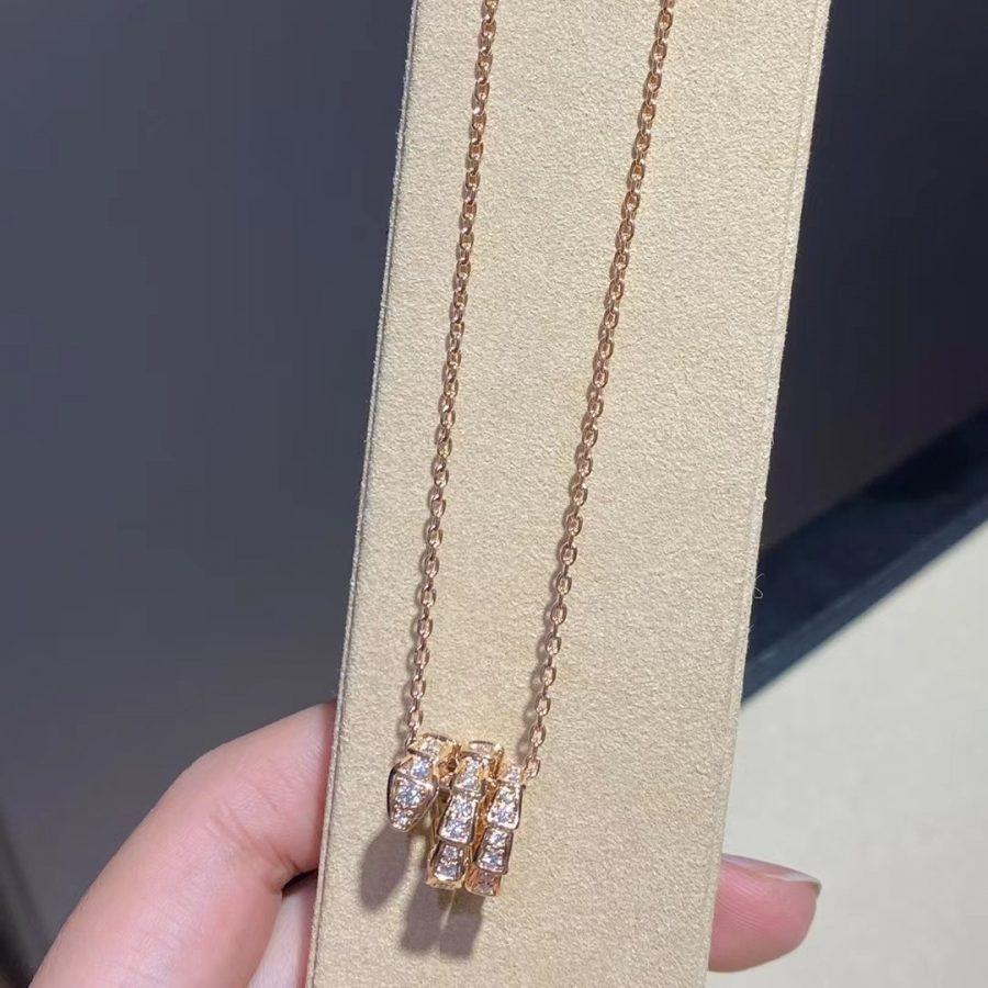 [⭐Veyra]SERPENTI PINK GOLD NECKLACE DOUBLE RING DIAMOND