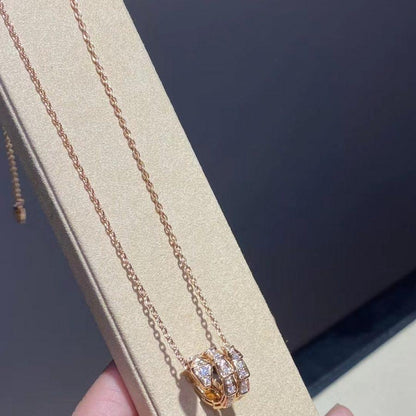 [⭐Veyra]SERPENTI PINK GOLD NECKLACE DOUBLE RING DIAMOND