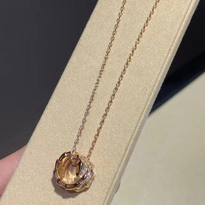 [⭐Veyra]SERPENTI PINK GOLD NECKLACE DOUBLE RING DIAMOND