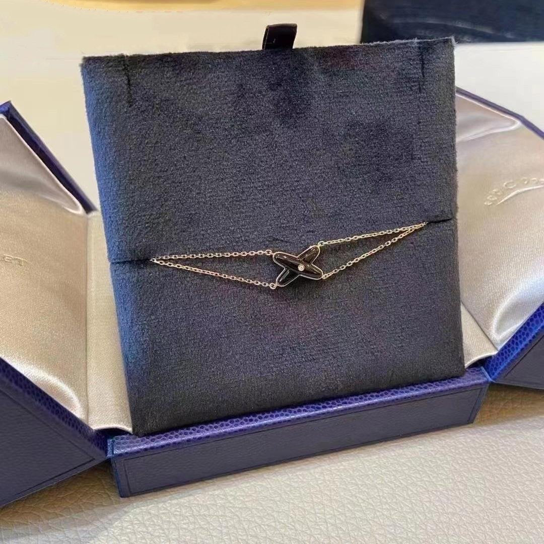 [⭐Veyra]JEUX BRACELET ONYX PINK GOLD 1 DIAMOND