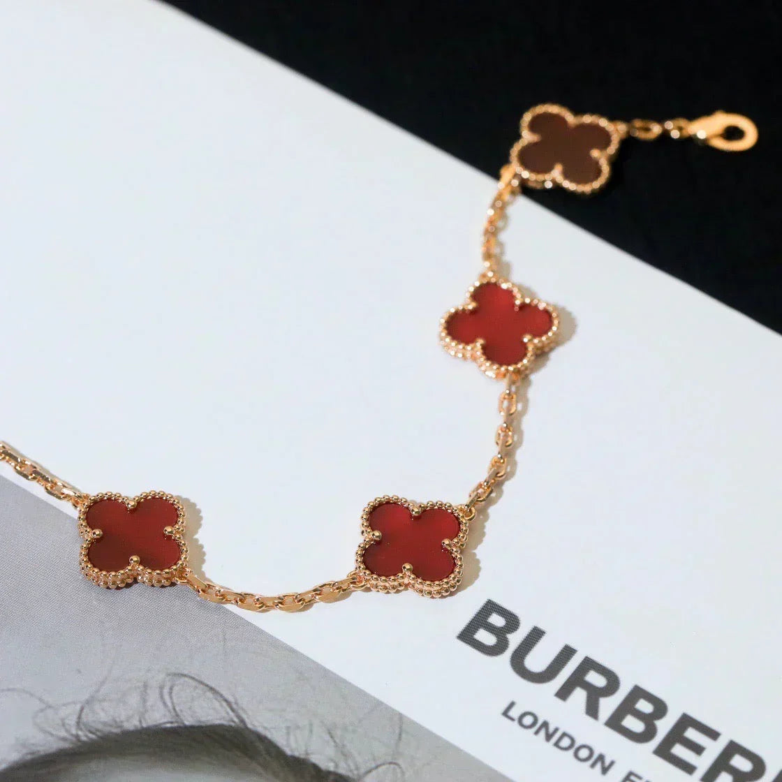 [⭐Veyra] CLOVER 5 MOTIF RED CORNELIAN BRACELET COLLECTION