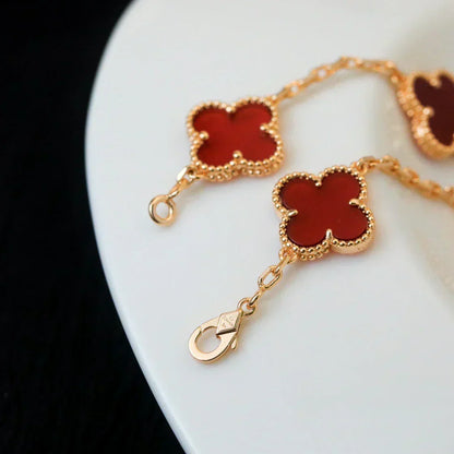 [⭐Veyra] CLOVER 5 MOTIF RED CORNELIAN BRACELET COLLECTION