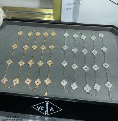 [⭐Veyra]CLOVER 20 MOTIFS FULL-DIAMOND NECKLACE
