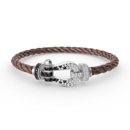[⭐Veyra]FORCE LARGE HORSESHOE BLACK WHITE DIAMOND BRACELET SILVER