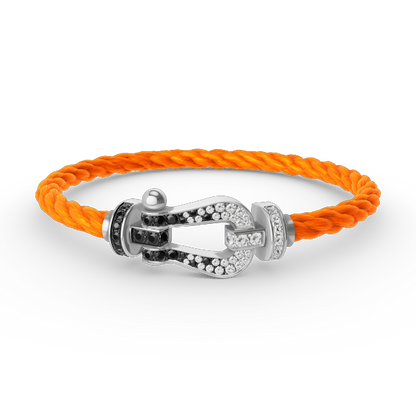 [⭐Veyra]FORCE LARGE HORSESHOE BLACK WHITE DIAMOND BRACELET SILVER