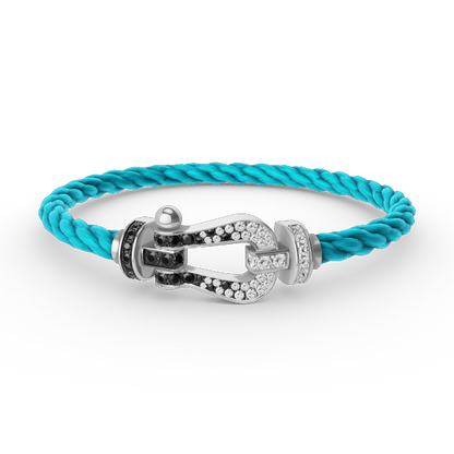 [⭐Veyra]FORCE LARGE HORSESHOE BLACK WHITE DIAMOND BRACELET SILVER
