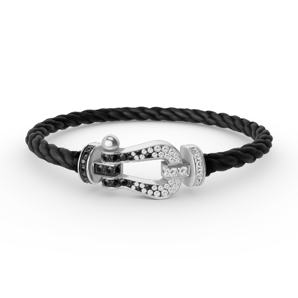 [⭐Veyra]FORCE LARGE HORSESHOE BLACK WHITE DIAMOND BRACELET SILVER