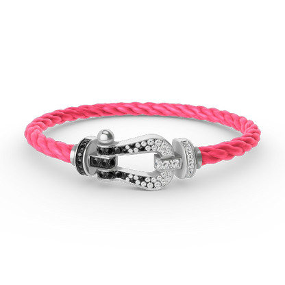 [⭐Veyra]FORCE LARGE HORSESHOE BLACK WHITE DIAMOND BRACELET SILVER