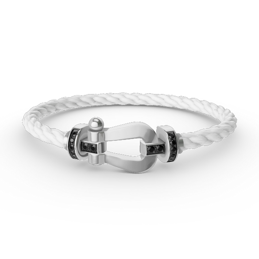 [⭐Veyra]FORCE LARGE HORSESHOE BLACK DIAMOND BRACELET SILVER