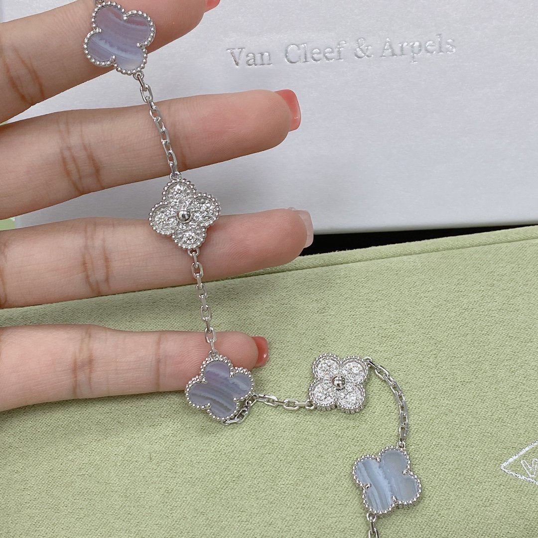 [⭐Veyra] CLOVER 5 MOTIF PURPLE CHALCEDONY BRACELET COLLECTION