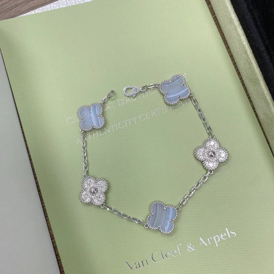 [⭐Veyra] CLOVER 5 MOTIF PURPLE CHALCEDONY BRACELET COLLECTION