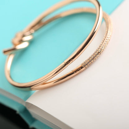 [⭐Veyra Jewels]KNOT DOUBLE ROW PINK GOLD DIAMOND BRACELET