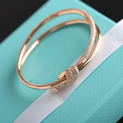 [⭐Veyra Jewels]KNOT DOUBLE ROW PINK GOLD DIAMOND BRACELET