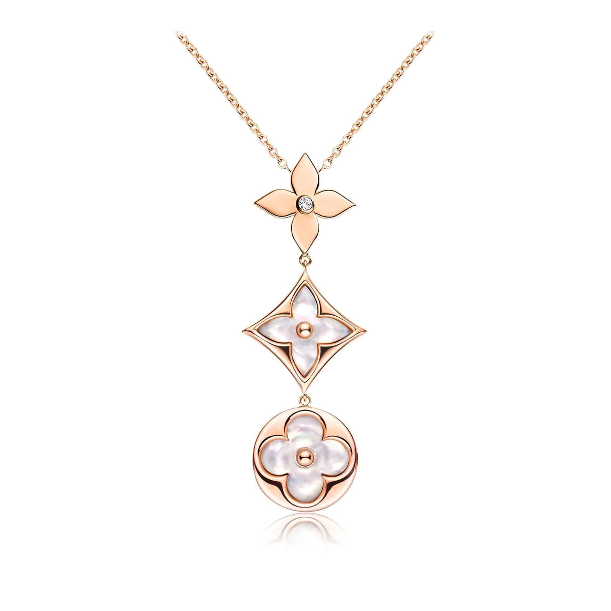 [⭐Veyra]COLOR BLOSSOM LARIAT NECKLACE PINK GOLD WHITE MOTHER PEARL AND DIAMOND