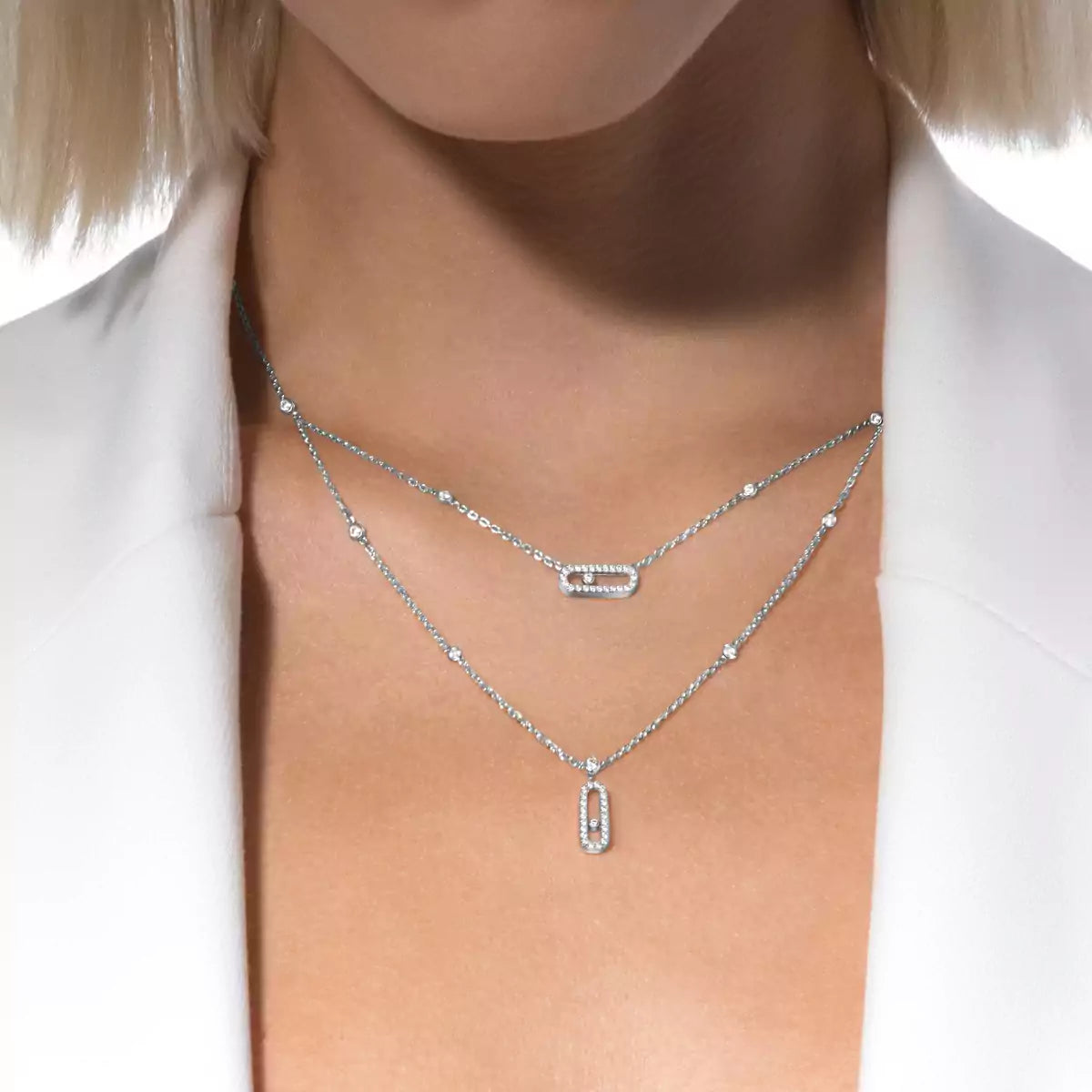 [⭐Veyra]2 Rows Rose Gold Diamond Pave_ Necklace Move Uno