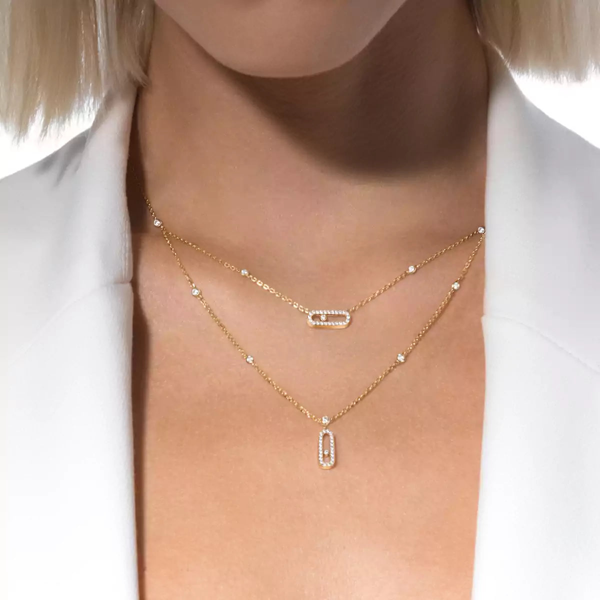 [⭐Veyra]2 Rows Rose Gold Diamond Pave_ Necklace Move Uno