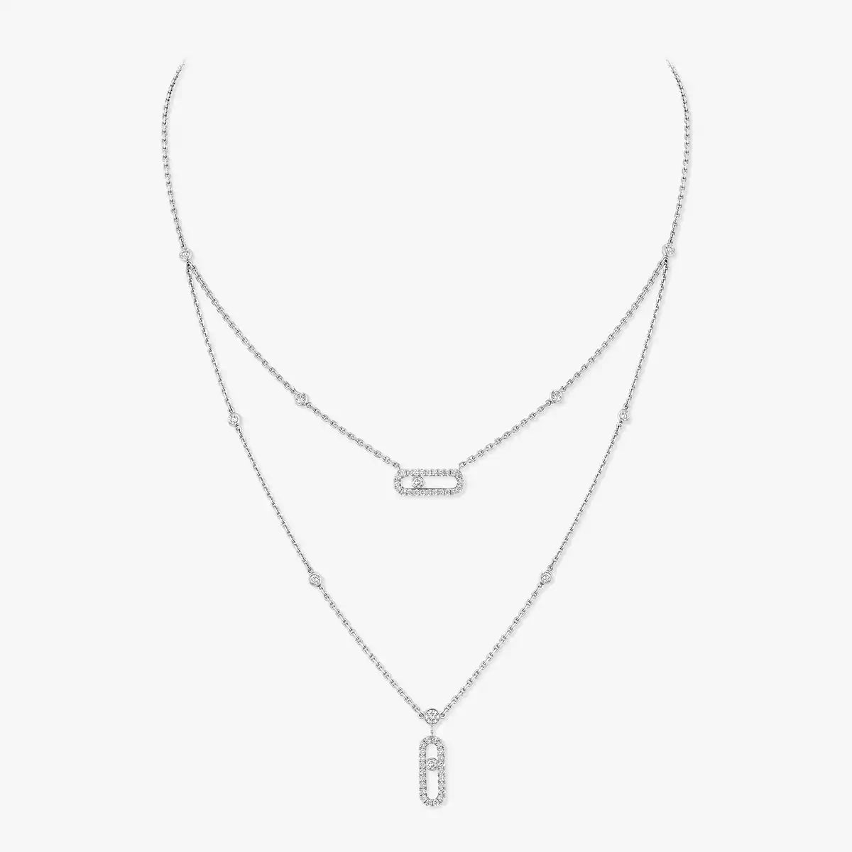 [⭐Veyra]2 Rows Rose Gold Diamond Pave_ Necklace Move Uno