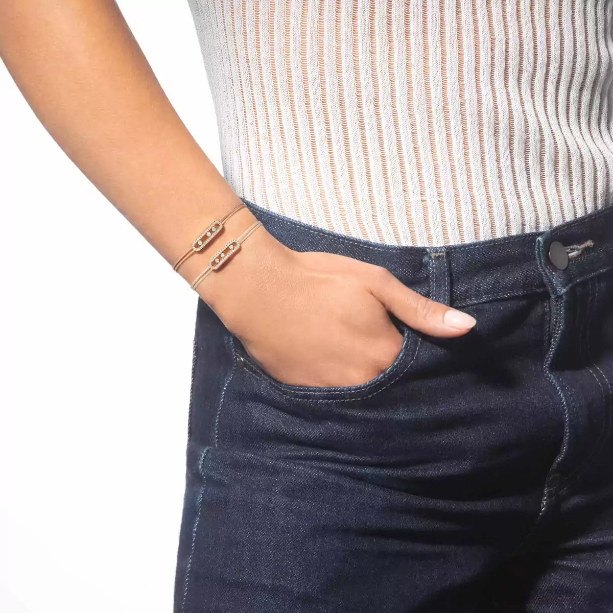 [⭐Veyra]Messika Care(s) pink cord pavé bracelet