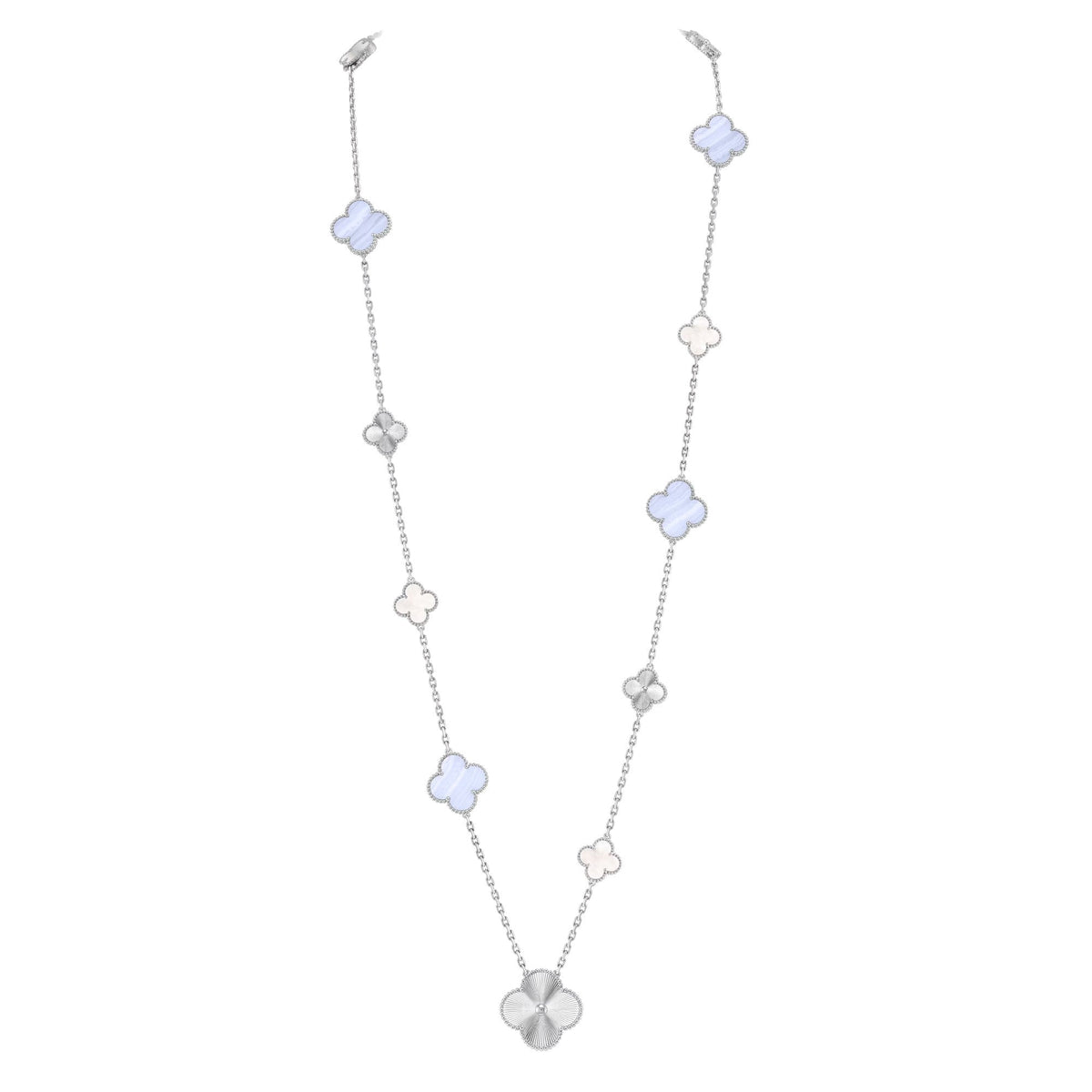 [⭐Veyra]DETACHABLE CLOVER 15(11+4) FLOWER SILVER NECKLACE SET