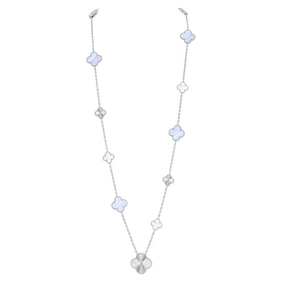 [⭐Veyra]DETACHABLE CLOVER 15(11+4) FLOWER SILVER NECKLACE SET