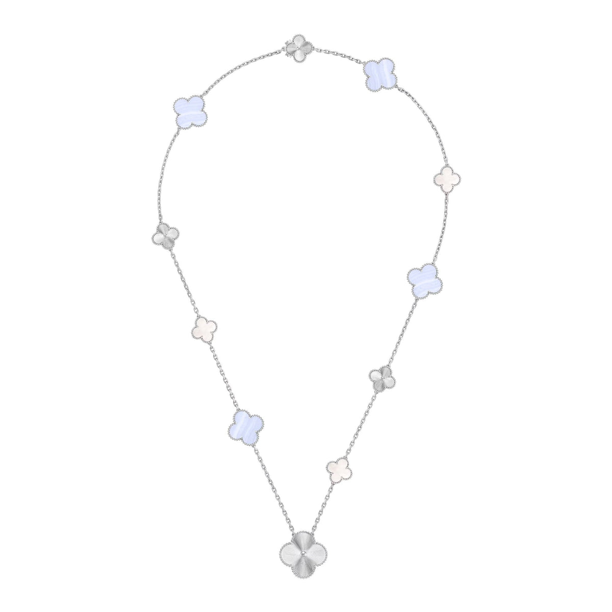 [⭐Veyra]DETACHABLE CLOVER 15(11+4) FLOWER SILVER NECKLACE SET