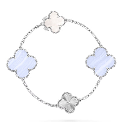 [⭐Veyra]DETACHABLE CLOVER 15(11+4) FLOWER SILVER NECKLACE SET