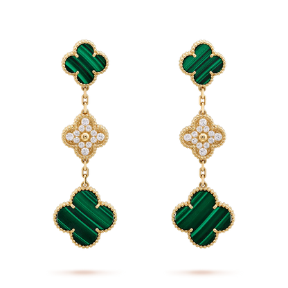 [⭐Veyra]CLOVER EARRINGS GOLD MALACHITE DIAMOND 3 MOTIF