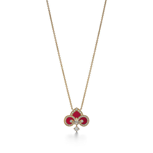 [⭐Veyra Jewels]FLEUR DE LIS PINK GOLD DIAMOND NECKLACE