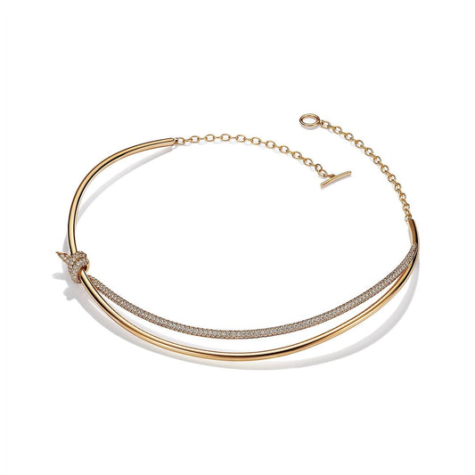 [⭐Veyra Jewels]KNOT DOUBLE ROW NECKLACE IN YELLOW GOLD WITH DIAMONDS