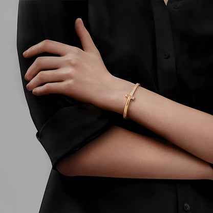 [⭐Veyra Jewels]T1 WIDE DIAMOND HINGED BANGLE PINK GOLD