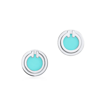 [⭐Veyra Jewels]TURQUOISE CIRCLE WHITE GOLD EARRINGS