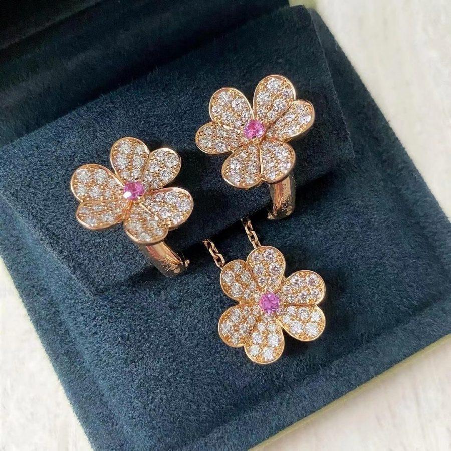 [⭐Veyra]FRIVOLE PINK GOLD FLOWER DIAMOND EARRINGS