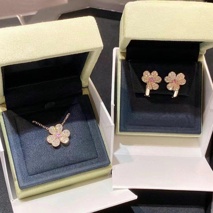 [⭐Veyra]FRIVOLE PINK GOLD FLOWER DIAMOND EARRINGS