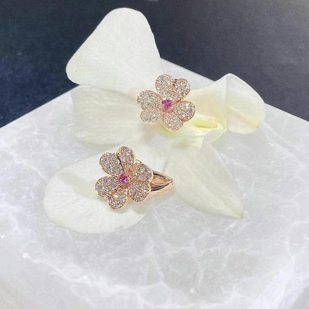 [⭐Veyra]FRIVOLE PINK GOLD FLOWER DIAMOND EARRINGS