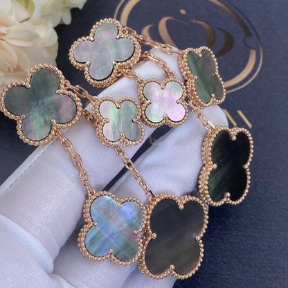 [⭐Veyra]CLOVER EARRINGS DARK MOP 4 MOTIFS ROSE GOLD