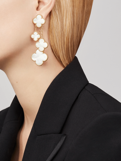 [⭐Veyra]CLOVER EARRINGS WHITE MOP 4 MOTIFS GOLD
