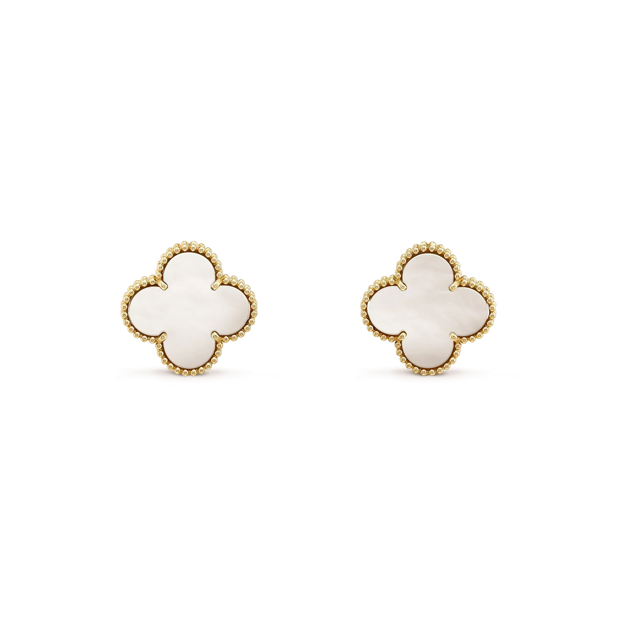 [⭐Veyra]CLOVER MEDIUM 1 MOTIFS  WHITE MOP STUD EARRINGS