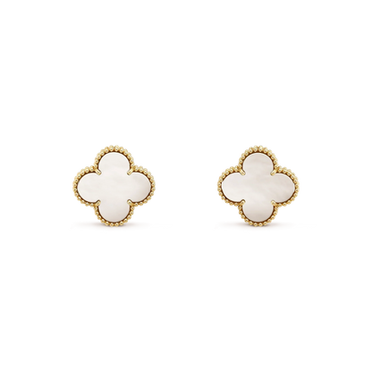 [⭐Veyra]CLOVER MEDIUM 1 MOTIFS  WHITE MOP STUD EARRINGS