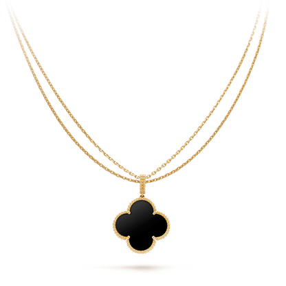 [⭐Veyra]CLOVER 25MM GOLD ONYX BIG CLOVER NECKLACE