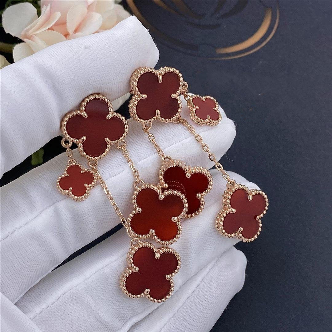 [⭐Veyra]CLOVER EARRINGS CARNELIAN 4 MOTIFS PINK GOLD